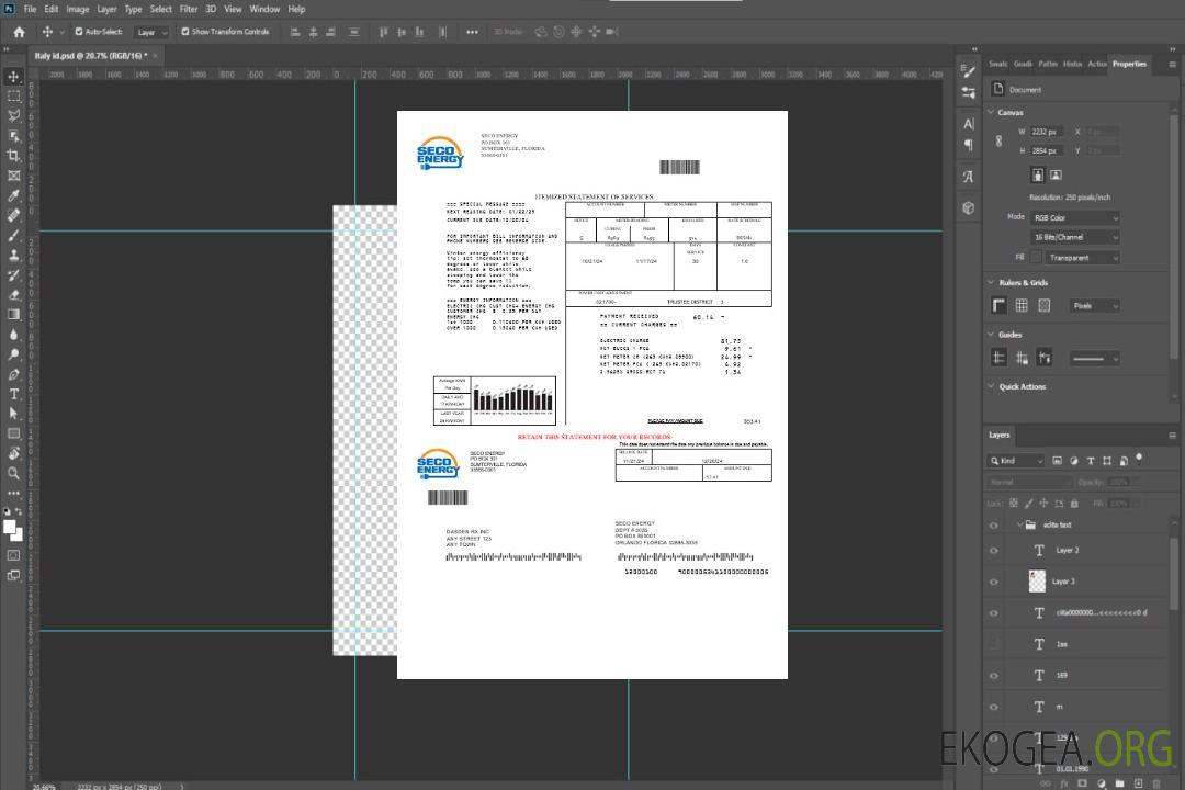 États-Unis Floride Modèle de facture de services publics de Seco Energy aux formats Word et PDF template